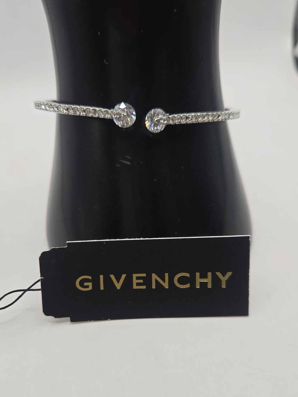 NEW Givenchy Silver Open Cuff Bracelet with Clear Crystals
